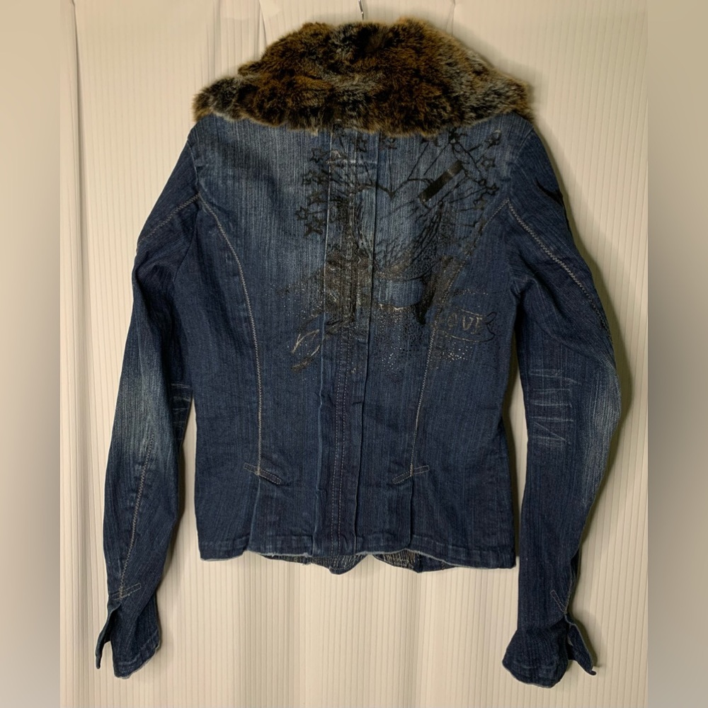 Parasuco Denim Jacket Factory Distressed Removable Faux Fur Collar Embroidery - Picture 10 of 15